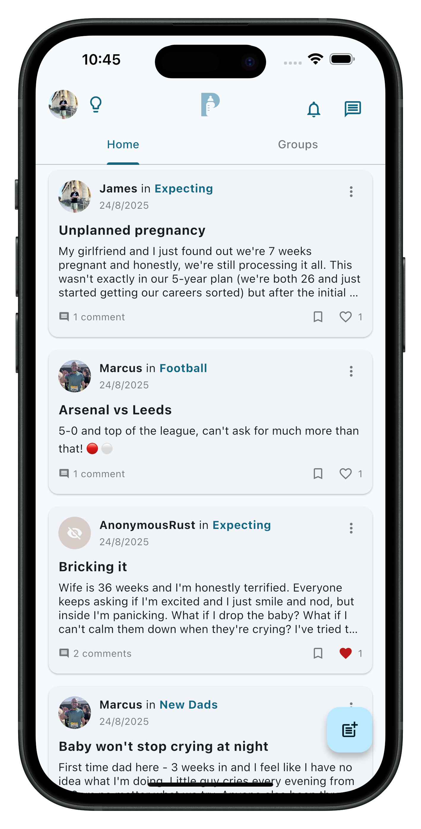 Pattr app interface showing dad conversations