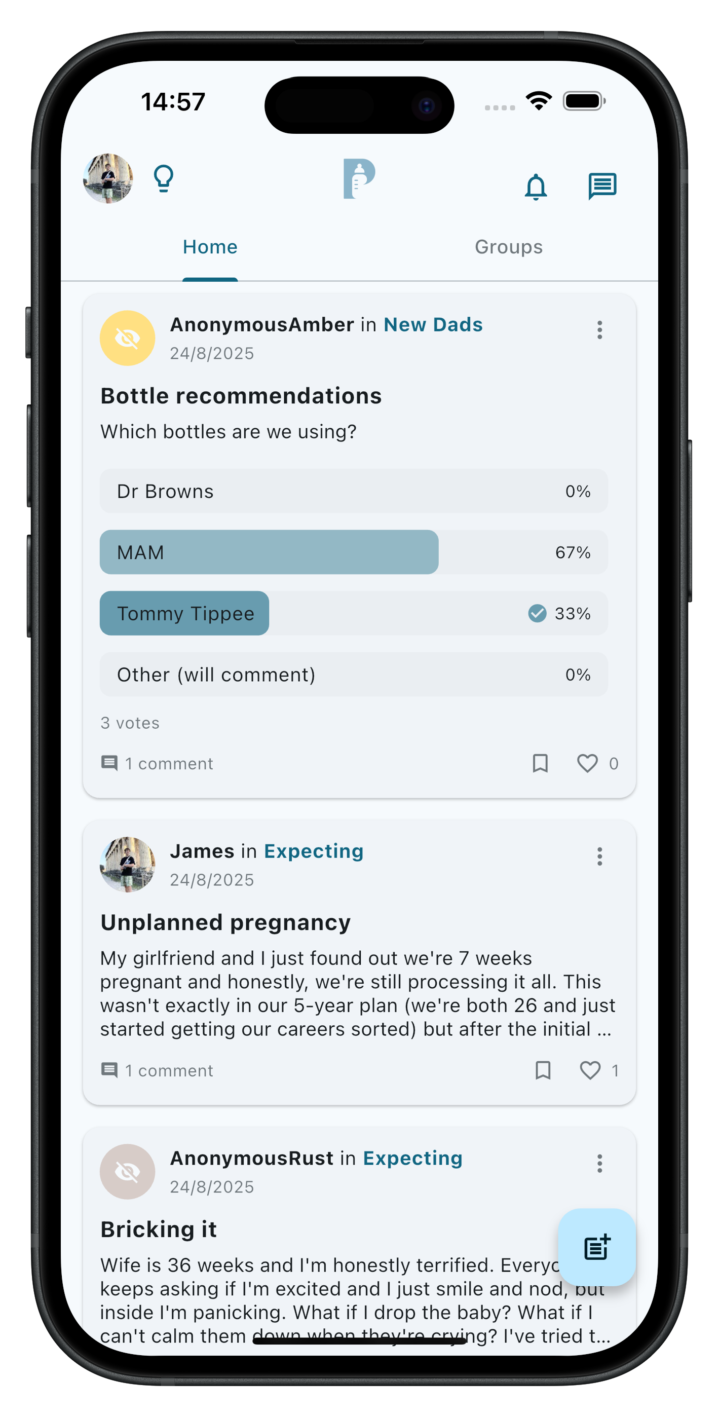Pattr app showing anonymous support features